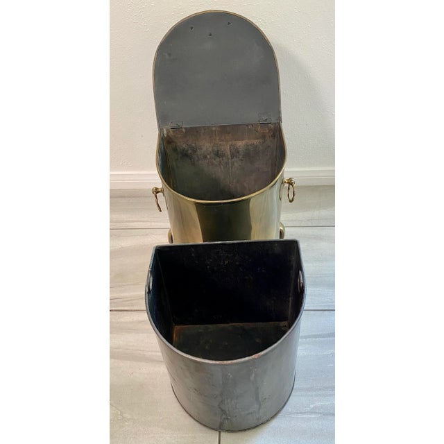Metal Antique Brass Plated Coal Hod with Insert For Sale - Image 7 of 11