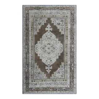 Vintage Turkish Oushak Rug Hand Knotted Floral Medallion Design, 7'7" X 12'2" For Sale