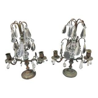 Antique Early 20th Century Bronze and Crystal Girandoles - a Pair For Sale