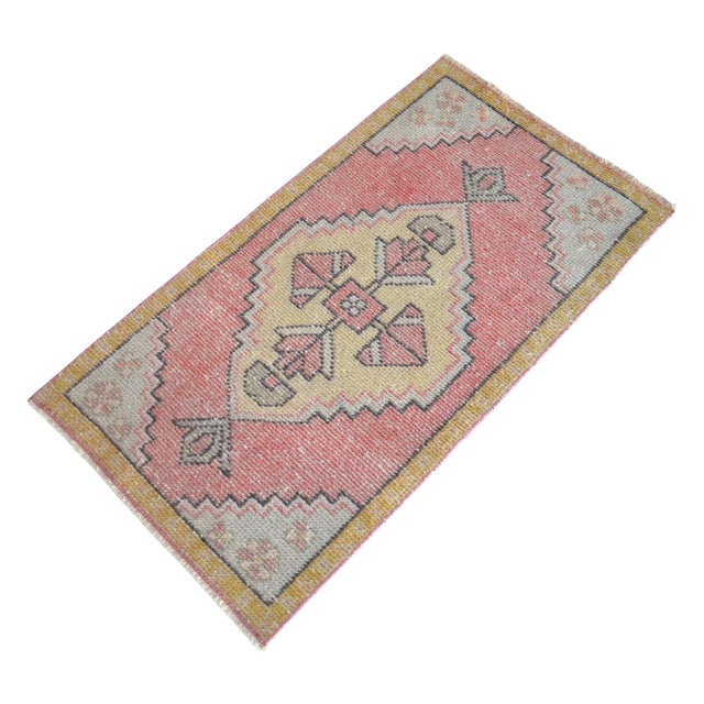 Textile Vintage Hand Knotted Small Turkish Rug Boho-Chic Entry Decor Door Mat - 1′9″ × 3′3″ For Sale - Image 7 of 11