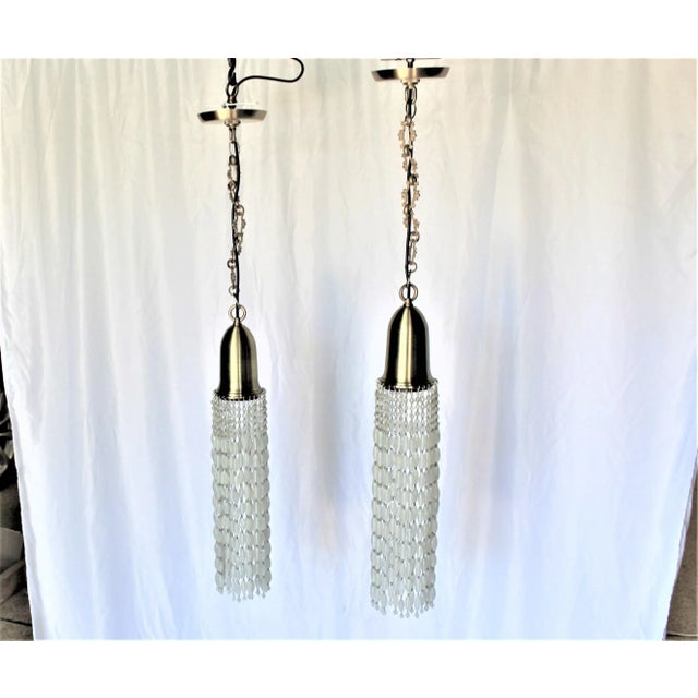 Mid Century Modern Style Brass and Glass Pendants - a Pair For Sale - Image 11 of 11