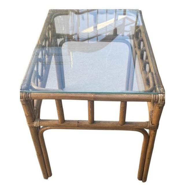 1970s Pair Vintage 1970s California Organic Modern Cathedral Arch Rattan Side Tables For Sale - Image 5 of 12