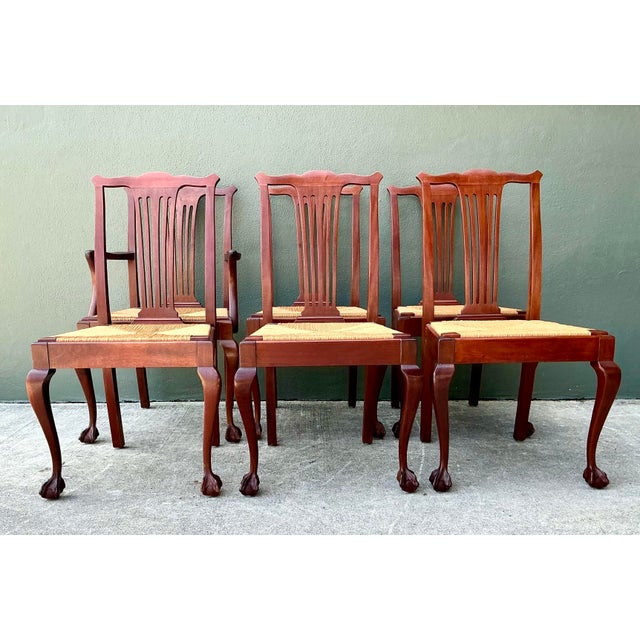 Vintage Chippendale Rush Seat Dining Chairs - Set of 6 For Sale - Image 11 of 12