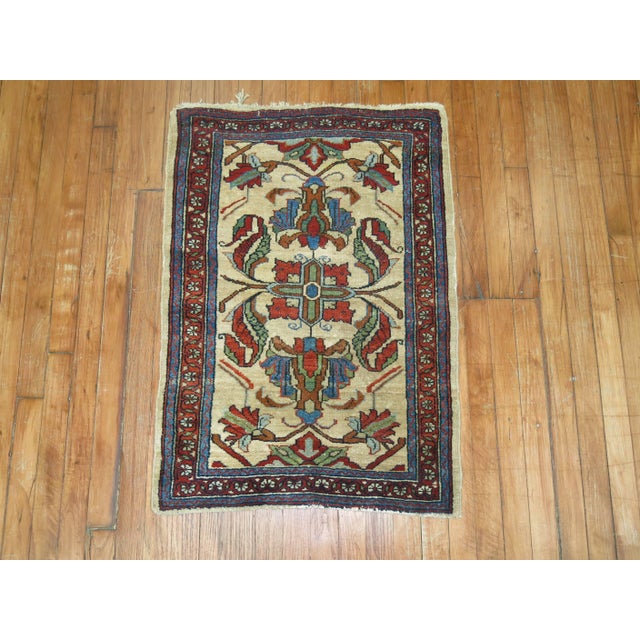 Persian Traditonal Early 20th Century Ivory Ground Antique Persian Throw Rug For Sale - Image 3 of 5