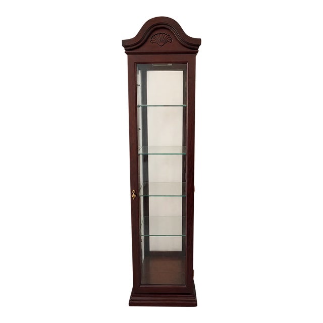 Vintage Wood Corner Curio Cabinet With Glass Shelves & Display Case For Sale