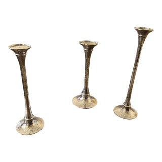 Set of Three Arteriors Home Hammered Nickel Candlesticks For Sale