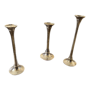 Set of Three Arteriors Home Hammered Nickel Candlesticks
