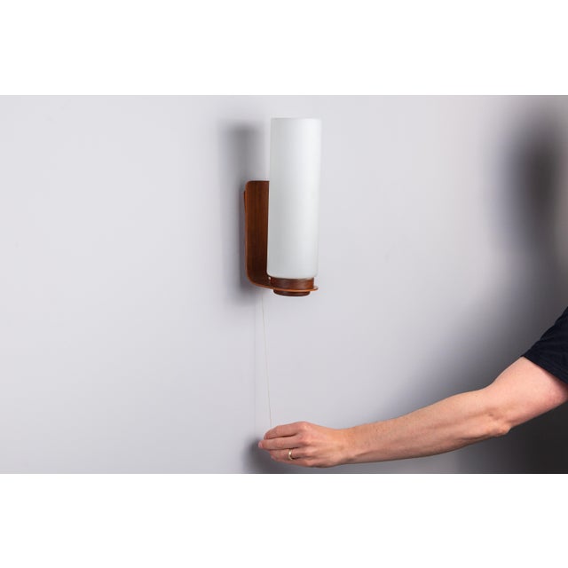1960s Cilindrical Opal Glass and Bent Wood Wall Lamp, 1960s For Sale - Image 5 of 12