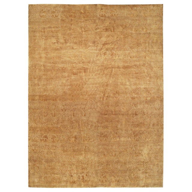 Modern S10 Tibetan Brown Floral Design Silk & Wool Rug by Doris Leslie Blau For Sale