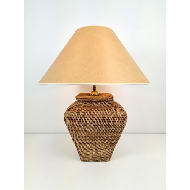 Large Hand Woven Wicker Rattan Table Lamp, France, 1970s For Sale - Image 4 of 8