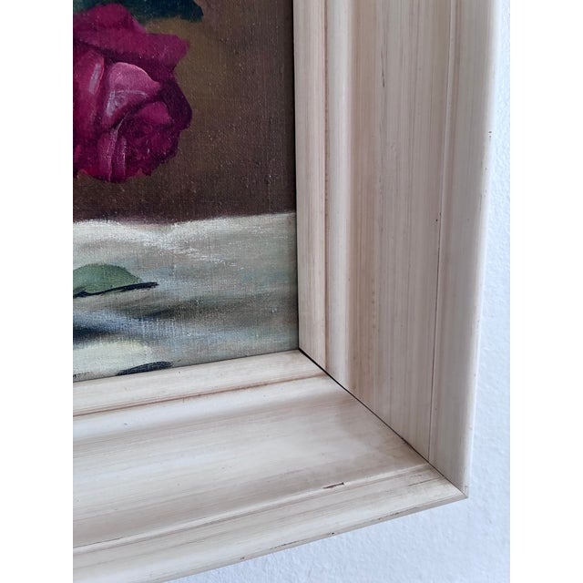 Vintage Original Floral Rose Oil Painting, Signed Flower Art For Sale - Image 12 of 12