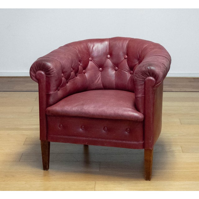 Swedish Red-Brown Leather Chesterfield Armchair, 1930s For Sale - Image 11 of 12