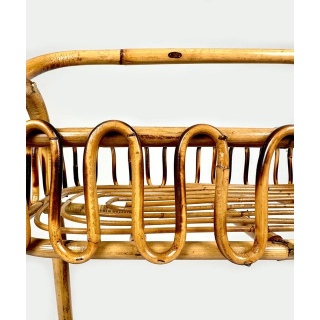 Mid-Century Italian Service Bar Table in Bamboo and Rattan with Bottle Holder, 1960s For Sale - Image 11 of 13