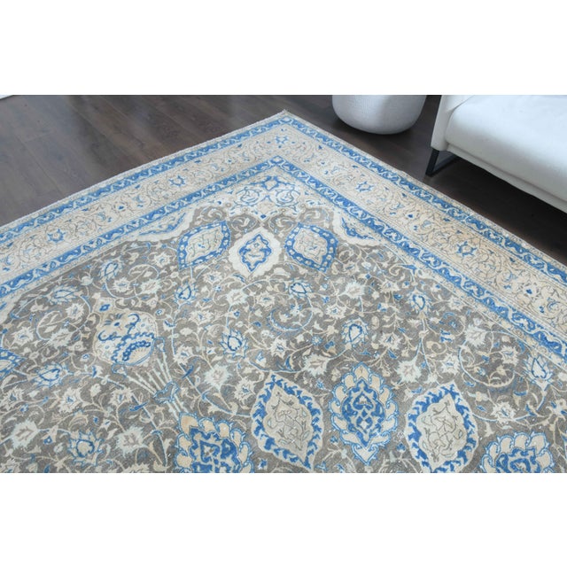 1970s Vintage Persian Handmade Wool Cotton Blue Area Rug For Sale - Image 4 of 11