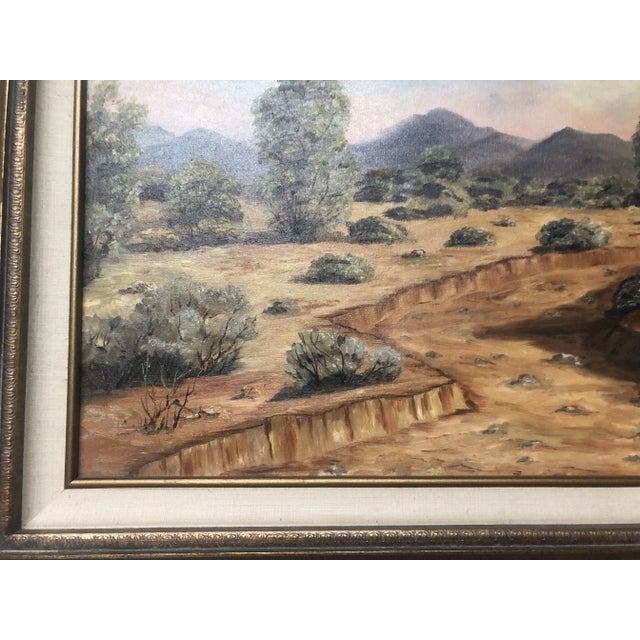Large Vintage Western Mountain & Desert Landscape Signed & Framed Painting For Sale - Image 4 of 5