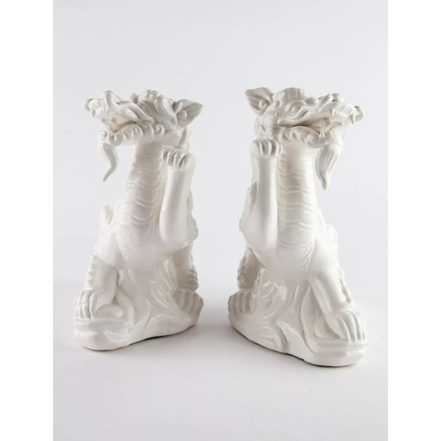 Extraordinary pair of vintage white ceramic Chinese Qilin. Fantastic level of detail and in exceptional cosmetic...
