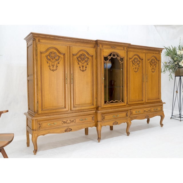 Stickley Brothers Carved Oak Oversize 5 Doors Long Credenza Cabinet Sideboard w/ Shelves Drawer For Sale - Image 4 of 17