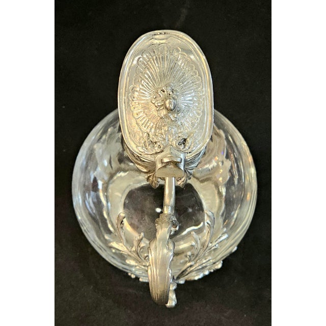 Vintage French Style Étain Pewter & Glass Claret Jug Pitcher With Hinged Lid For Sale - Image 9 of 18