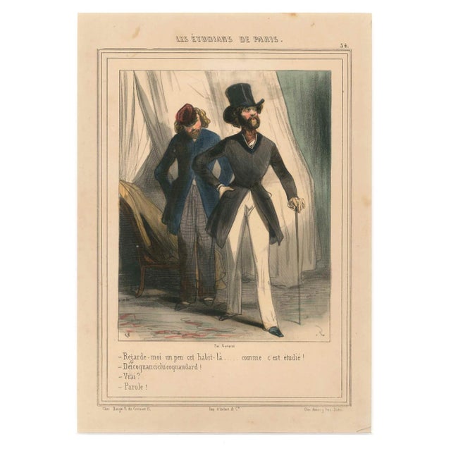 Amusing original colored lithograph with pouchoir details. Beautiful satiric illustration by the French draftsman Paul...