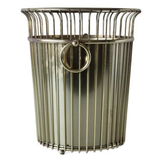 1960s Gold Wire Hoop Handled Wastebasket Vintage Hollywood Regency Wastebasket For Sale