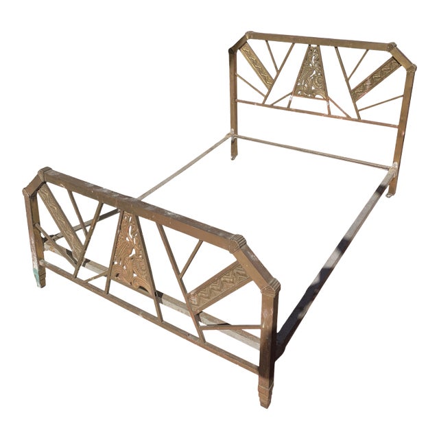 French Art Deco Brass Headboard & Footboard With Side Rails. Chairish
