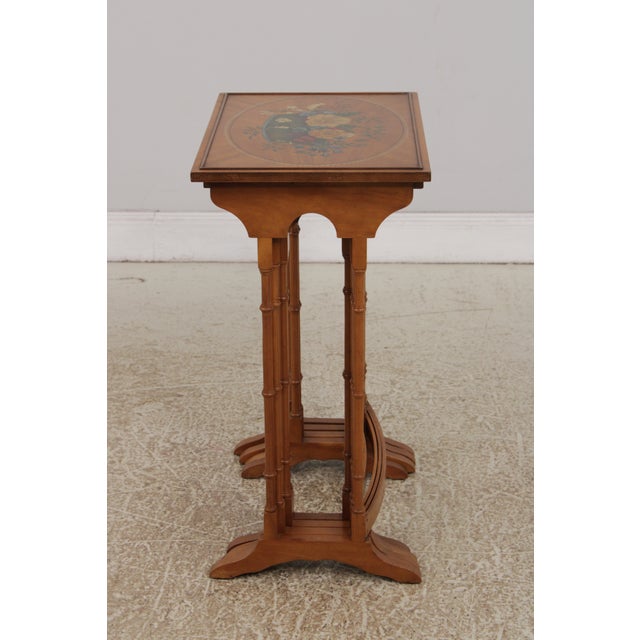 1960s Set of 4 Adams Style Paint Decorated Satinwood Nesting Tables For Sale - Image 5 of 14