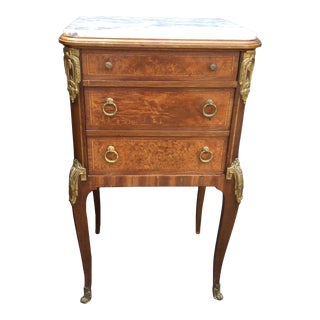 1920s French Night Table With Marble Top and Decorate Ormolu For Sale