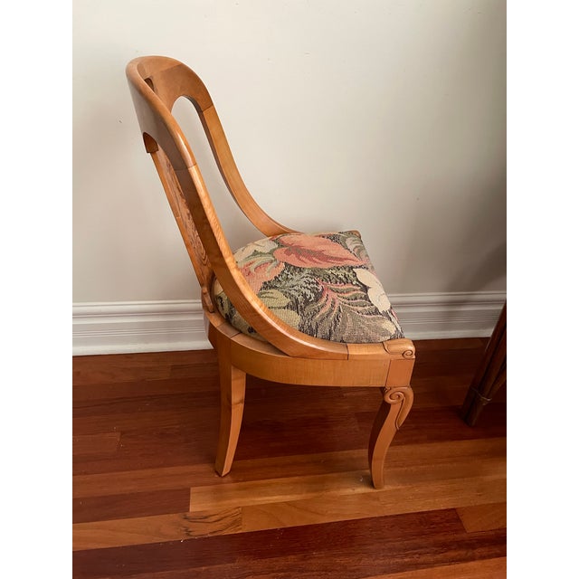 Biedermeier Revival Burl Veneer Inlay Side Chair With Floral Tapestry Seat, Circa 1930s For Sale - Image 4 of 12