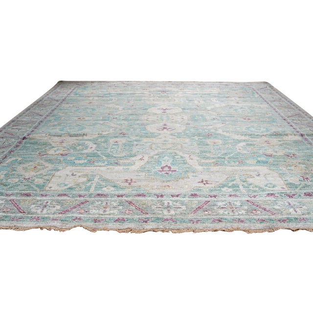 2020s 8x10 Celia Green Floral Traditional Hand Knotted Silk Carpet Rug For Sale - Image 5 of 6