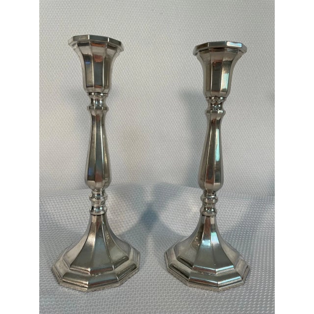 A stunning pair of Silverplated ten-sided Italian taper candle holders by the prestigious Sheffield Company. "Italy" and...