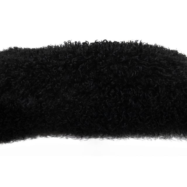 Modern Mongolian Lamb Fur Single Side Pillow in Black For Sale - Image 4 of 5
