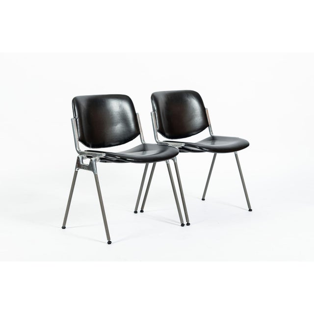 Metal Six Mid Century Italian DSC 106 Leather Stacking Chairs by Giancarlo Piretti for Castelli, 1980s For Sale - Image 7 of 16