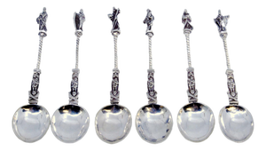 Souvenir Spoons in Spiral Silver with Figures of Apostles, Set of 6