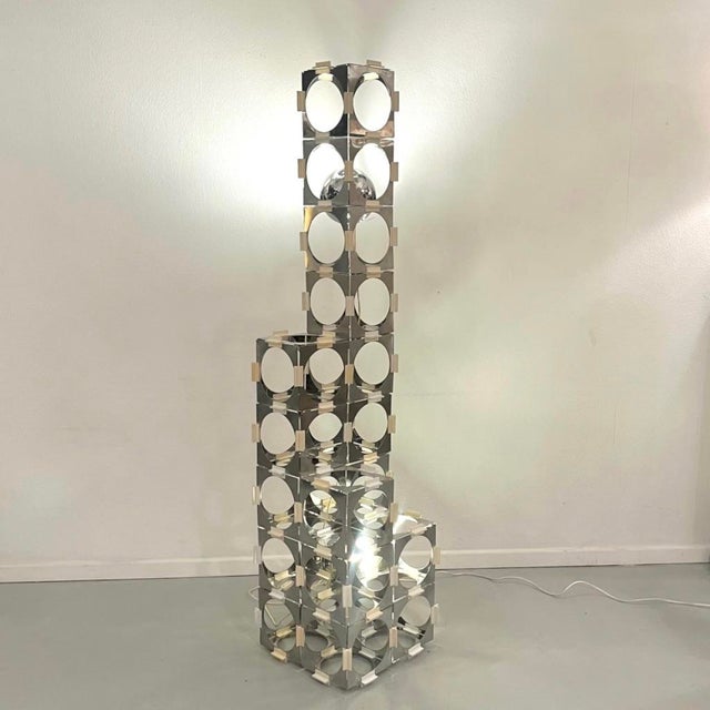 Modular Floor Lamp in Brushed and Polished Stainless Steel from Reggiani, Italy, 1970s, in Very Good conditions. Designed...
