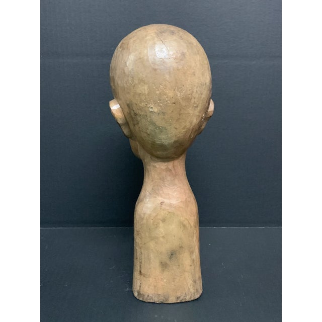 Brown Vintage Late 20th Century Carved Wood Paper Mache Male Bust Sculpture For Sale - Image 8 of 9