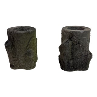 French Faux Bois Garden Stone Planters, 1950s, Set of 2 For Sale