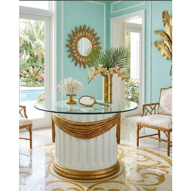 ​Vintage Hollywood Regency Serge Roche Style Fluted Plaster & Gilt Swag Pedestal Console Table For Sale In West Palm - Image 6 of 10