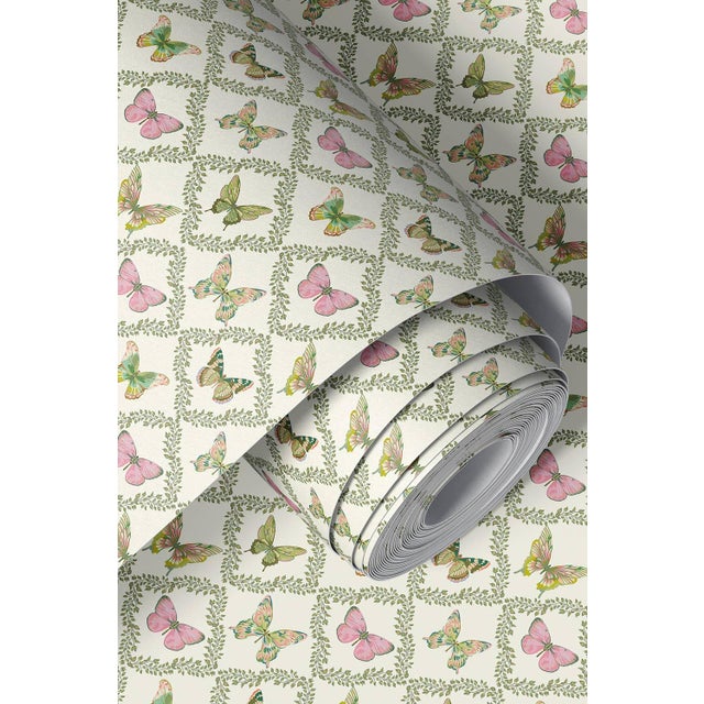 Butterfly Trellis Pastel Grasscloth Wallpaper by House Party | 8 Yards For Sale In Charlotte - Image 6 of 10