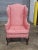 Late 20th Century Pair of Late 20th Century Southwood Mahogany Queen Anne Style Wing Chairs Silk Damask Fabric For Sale - Image 5 of 11