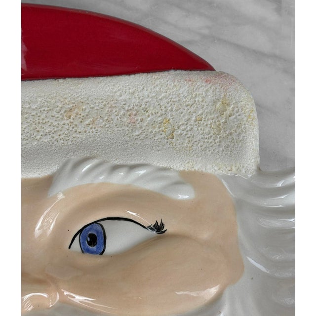 1970s Vintage 14" Christmas Studio Pottery Santa Face Centerpiece Cookie Platter For Sale - Image 5 of 9