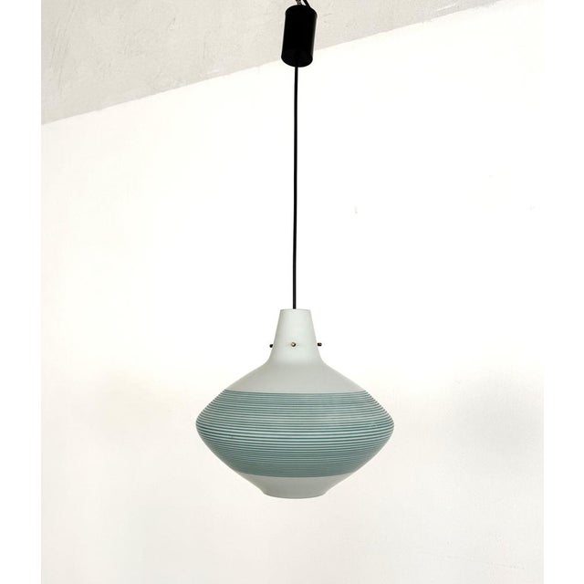 Cream Mid-Century Modern Italian Glass Pendant Fixture with Stripes, 1960s For Sale - Image 8 of 15