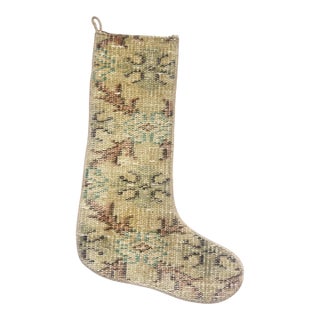 Vintage Kilim Christmas Stocking, Sage Green Handwoven Wool Boho Xmas Decor, One of a Kind Turkish Rug Stocking, Rustic Holiday Gift For Sale