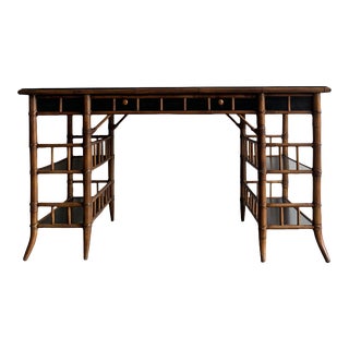 Mid 20th Century Milling Road for Baker English Chinoiserie Style Bamboo Desk With Lacquered Top For Sale