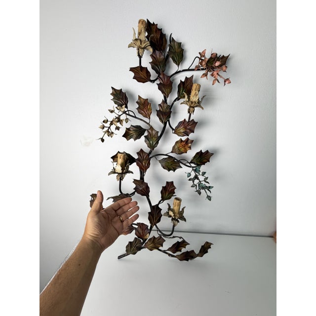 Goldenrod Large Four-Light Wall Lamp in Decorated Wrought Iron, 1960 For Sale - Image 8 of 8