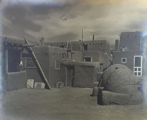 Mid Century Adobe Village Black & White Photograph