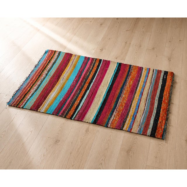 Jubilee Stripe Recycled Sari Rug 40" X 60" For Sale - Image 4 of 4