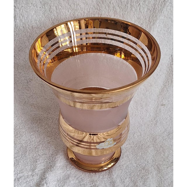 Art Deco Glass Vase from the 1930s, Made of Pink Glass with Gold Painting, by Boom., in Very Good conditions. Designed...