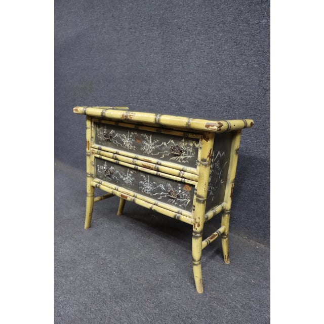Mid-Century Chinoiserie Faux Bamboo Two-Drawer Console Chest For Sale - Image 4 of 12
