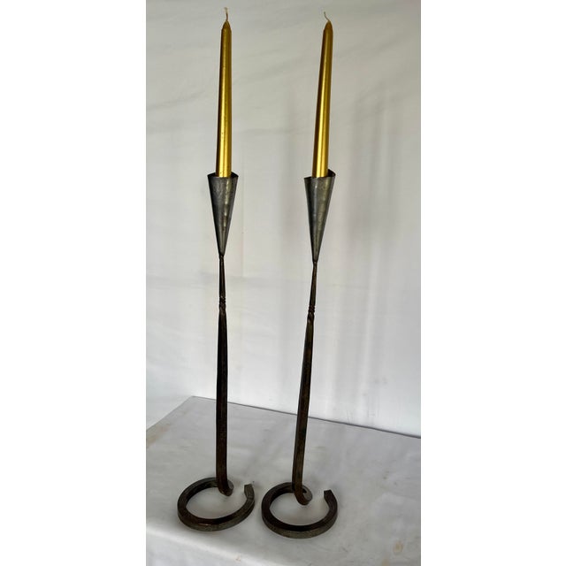 Pair of Belltrees Forge Tall Hand-Forged Pinecone Candlesticks / Scottish Artisan Blacksmith For Sale - Image 9 of 17