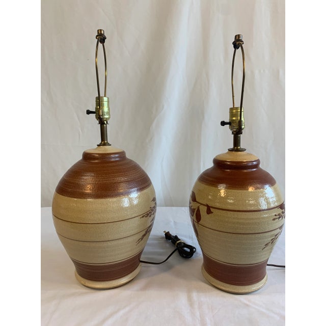 Pair of 1970’s Vintage Earthenware Mountain Cabin Lamps For Sale - Image 4 of 11